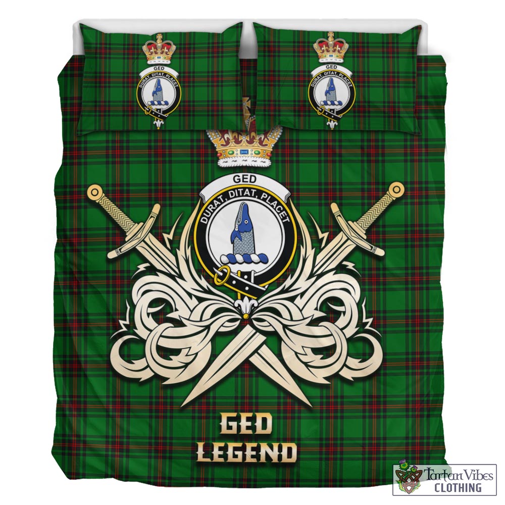 Tartan Vibes Clothing Ged Tartan Bedding Set with Clan Crest and the Golden Sword of Courageous Legacy