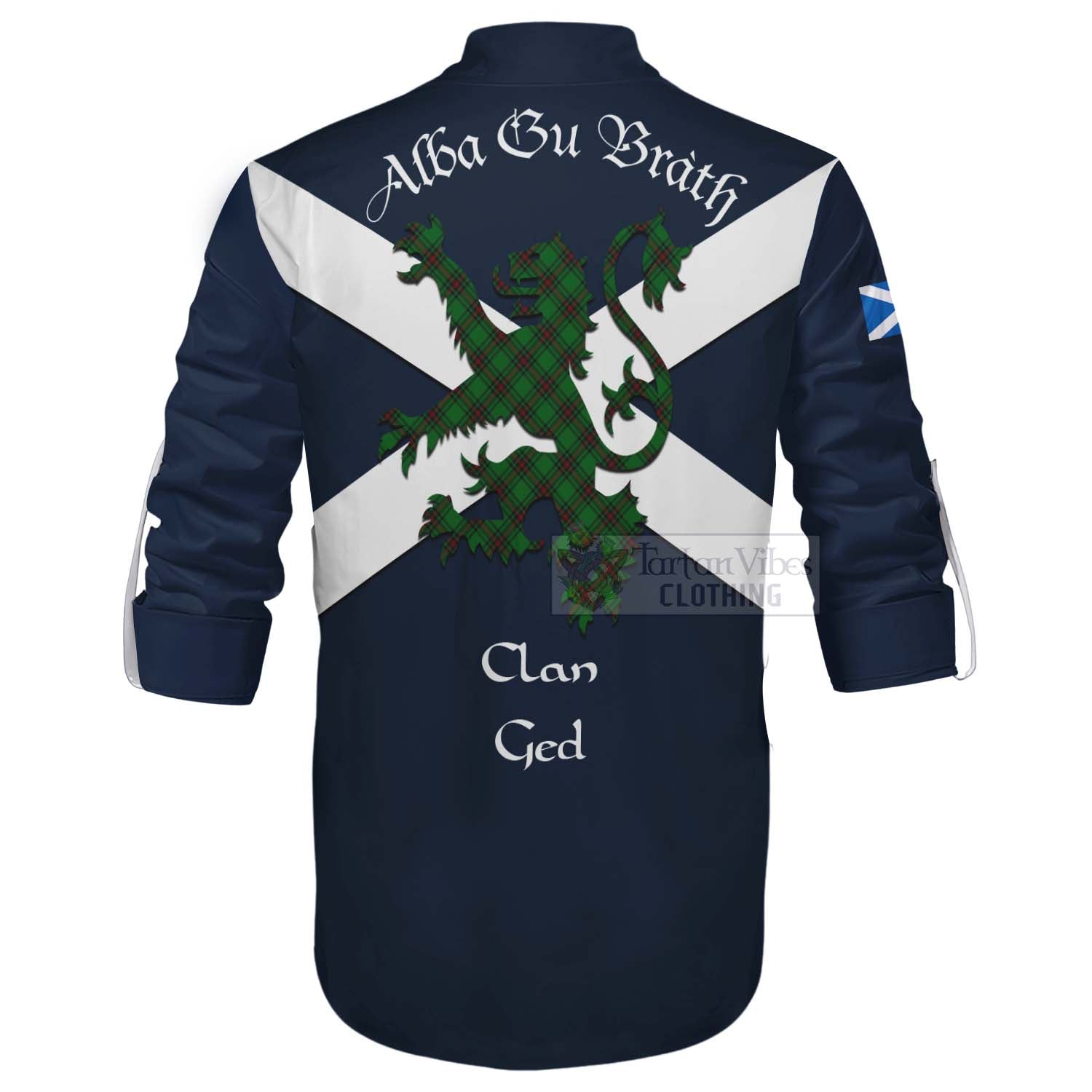 Tartan Vibes Clothing Ged Tartan Lion Rampant Ghillie Kilt Shirt Proudly Display Your Heritage with Alba Gu Brath and Clan Name