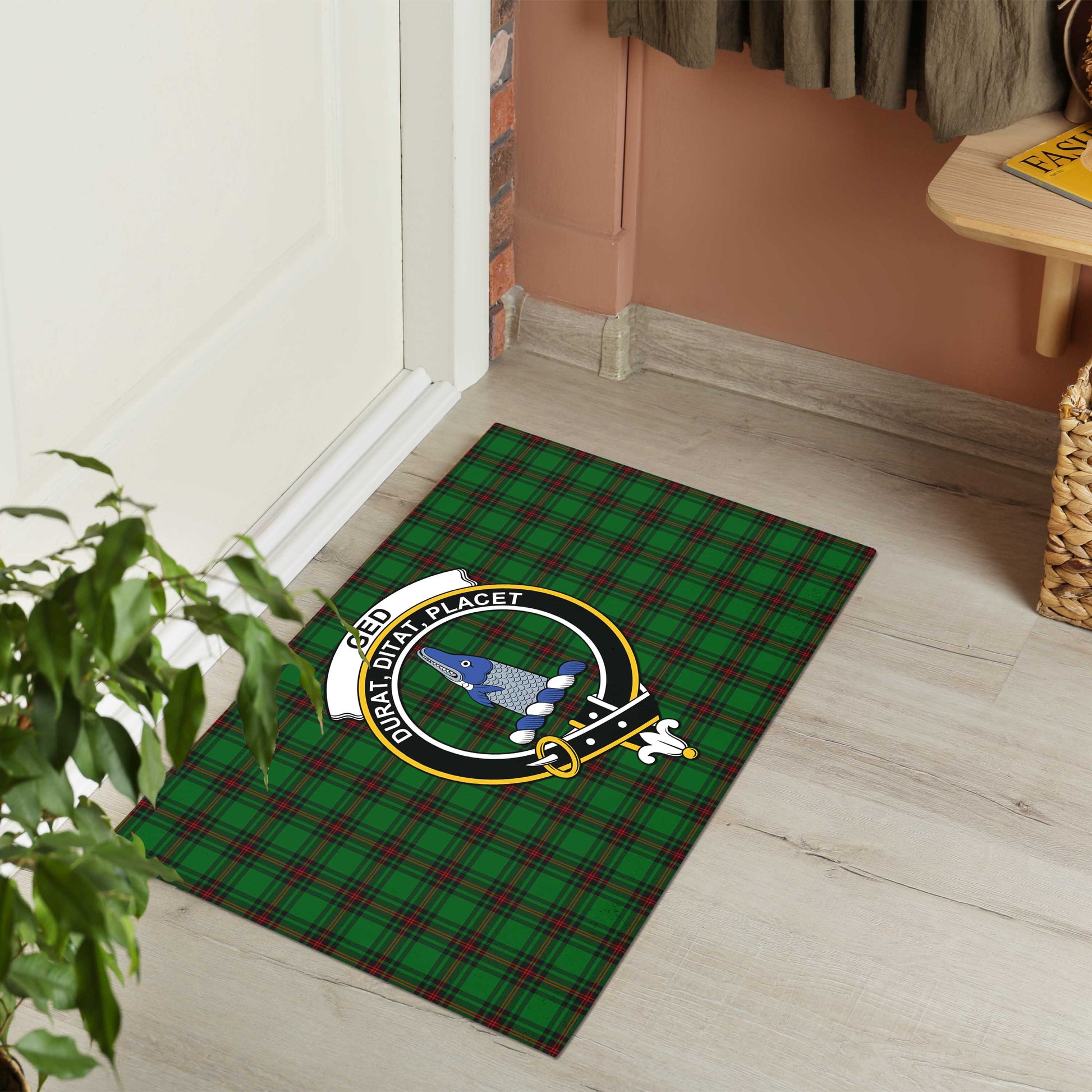 Ged Tartan Door Mat with Family Crest - Tartanvibesclothing