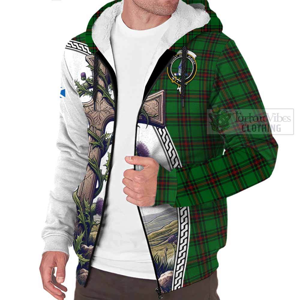 Tartan Vibes Clothing Ged Tartan Sherpa Hoodie with Family Crest and St. Andrew's Cross Accented by Thistle Vines