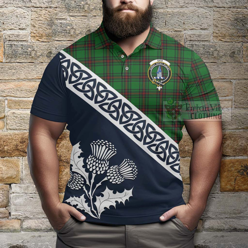 Ged Tartan Polo Shirt Featuring Thistle and Scotland Map