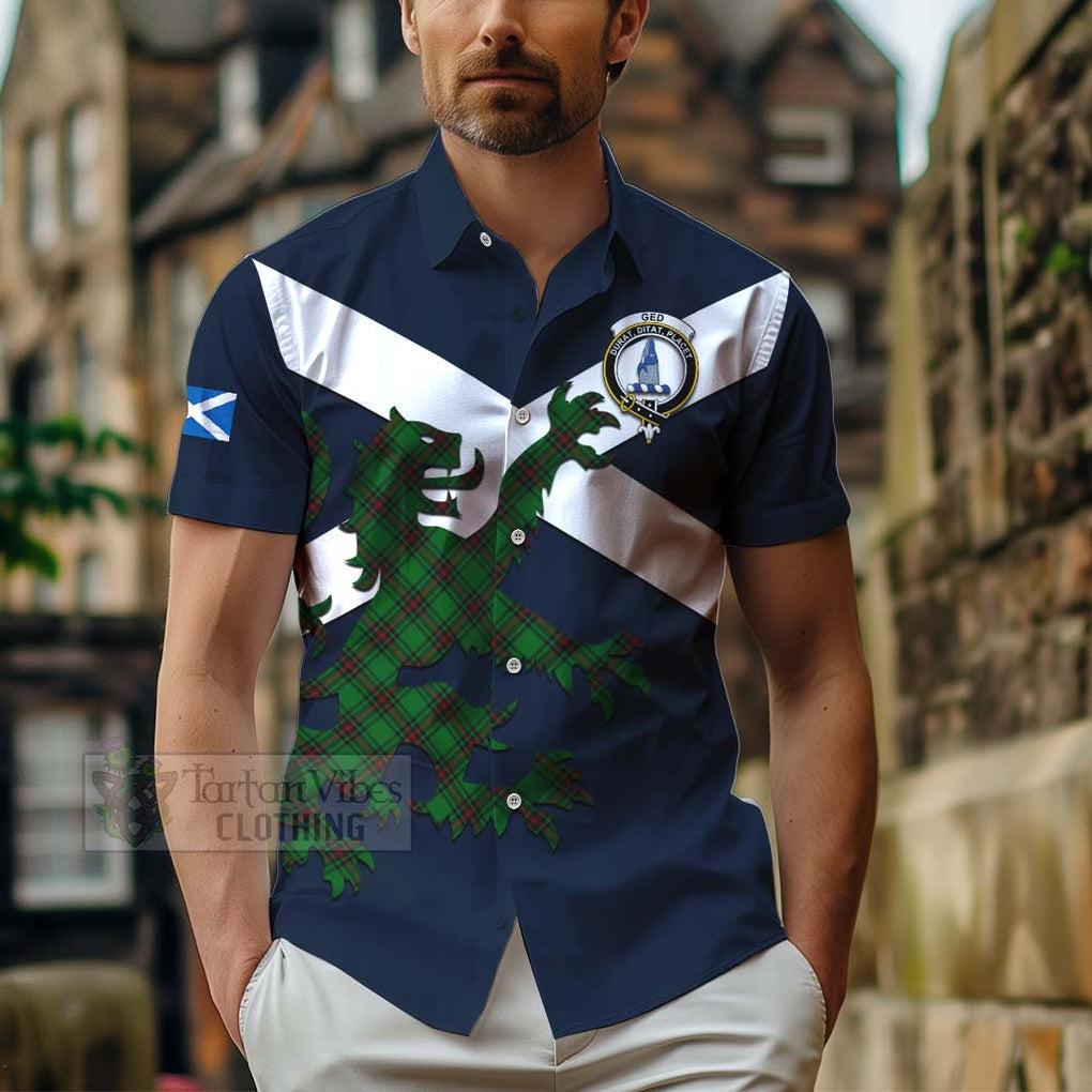 Tartan Vibes Clothing Ged Tartan Lion Rampant Short Sleeve Button Shirt – Proudly Display Your Heritage with Alba Gu Brath and Clan Name