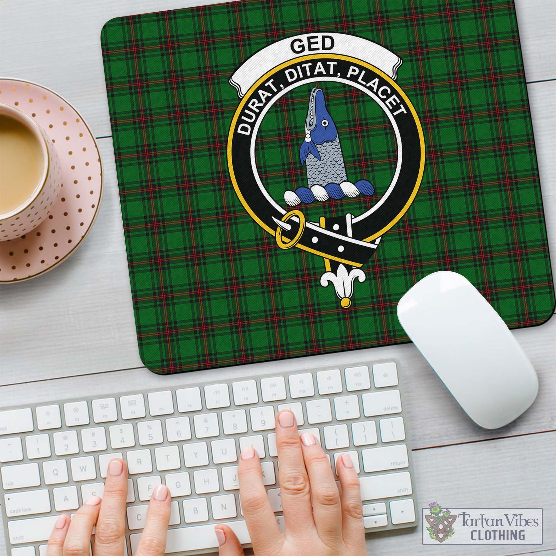 Tartan Vibes Clothing Ged Tartan Mouse Pad with Family Crest