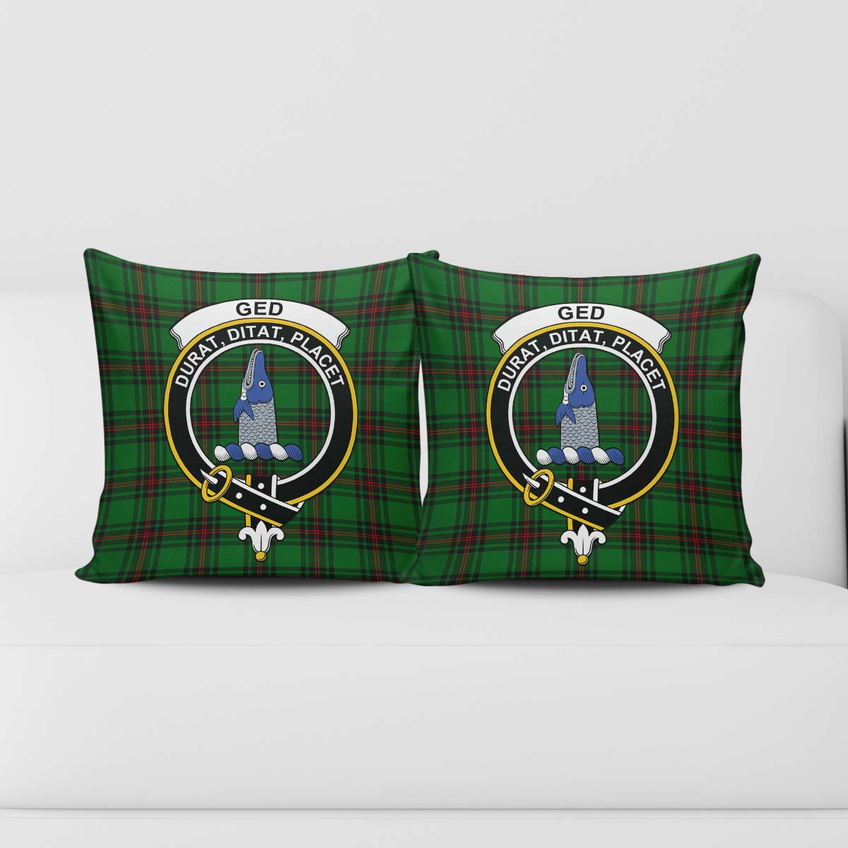 Ged Tartan Pillow Cover with Family Crest - Tartanvibesclothing