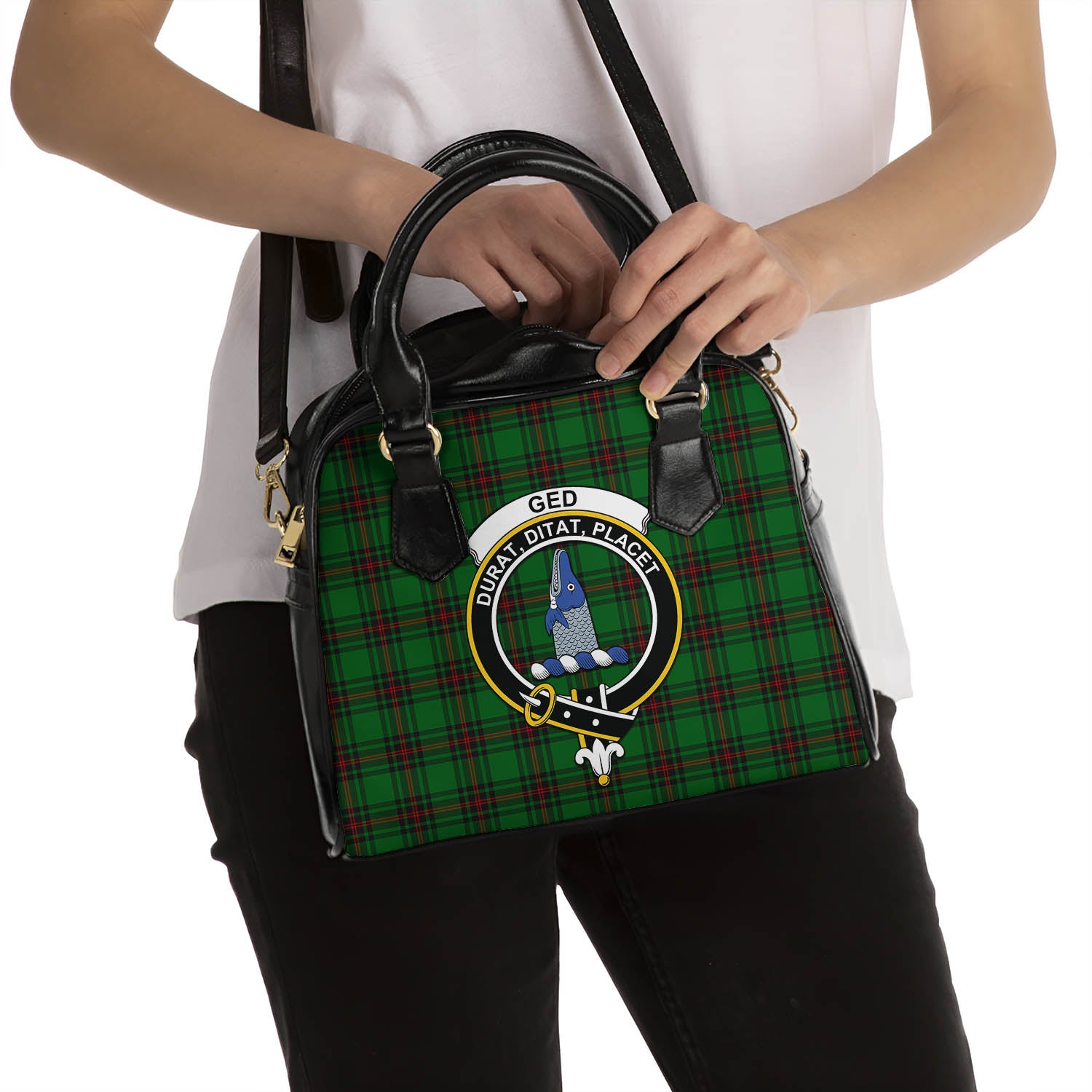 Ged Tartan Shoulder Handbags with Family Crest - Tartanvibesclothing