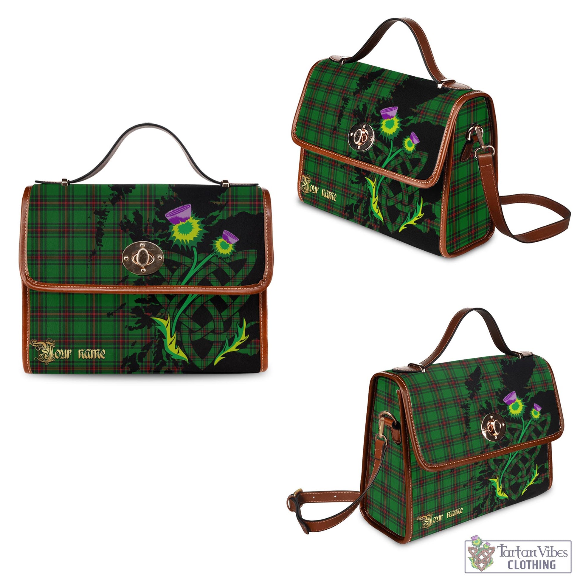 Tartan Vibes Clothing Ged Tartan Waterproof Canvas Bag with Scotland Map and Thistle Celtic Accents