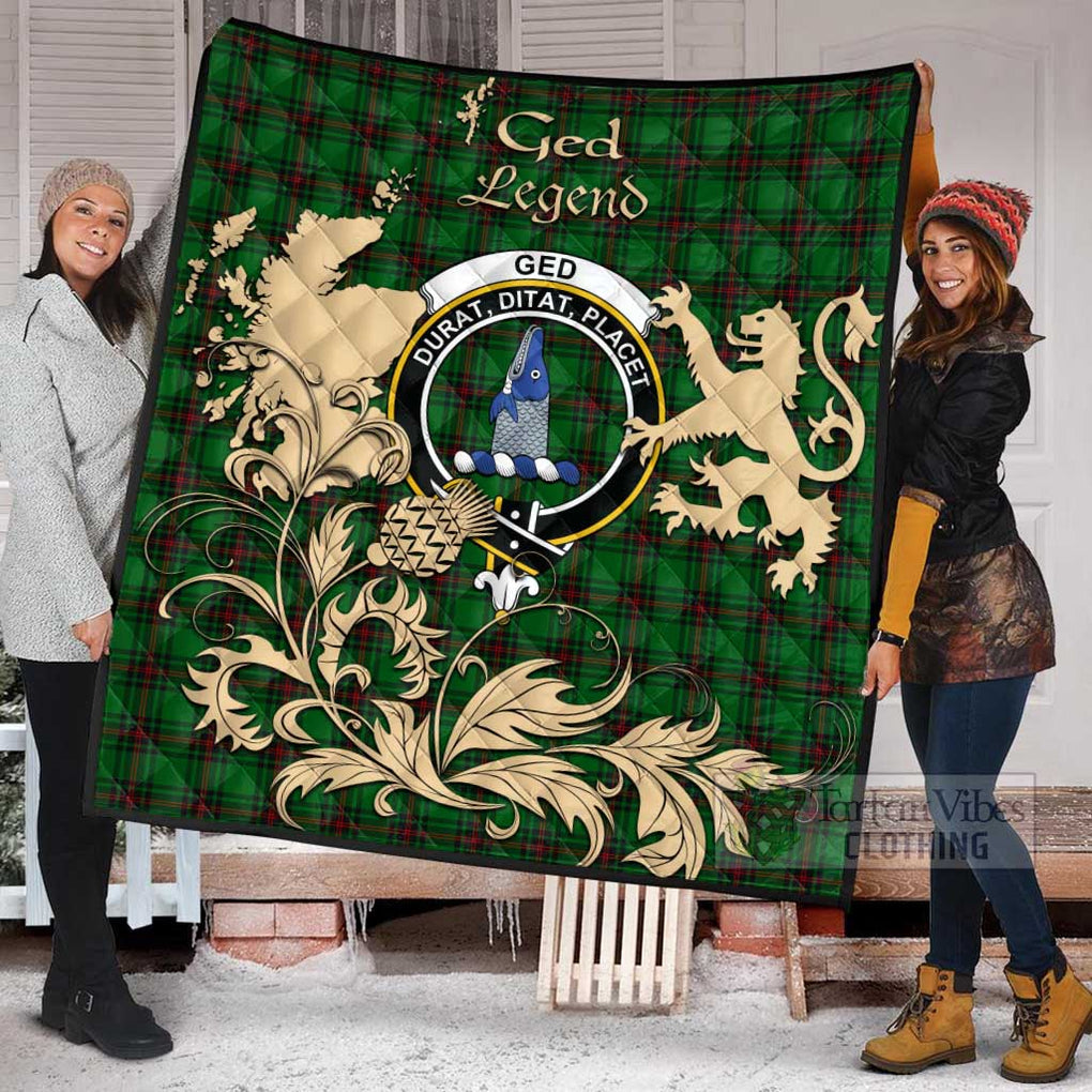 Tartan Vibes Clothing Ged Tartan Quilt with Family Crest and Scottish Symbol Style