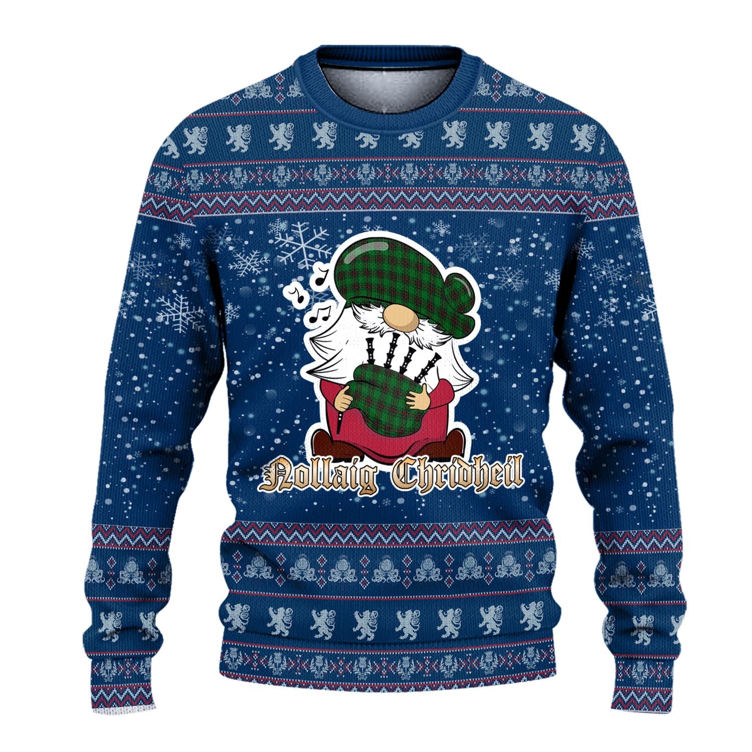 Ged Clan Christmas Family Knitted Sweater with Funny Gnome Playing Bagpipes - Tartanvibesclothing