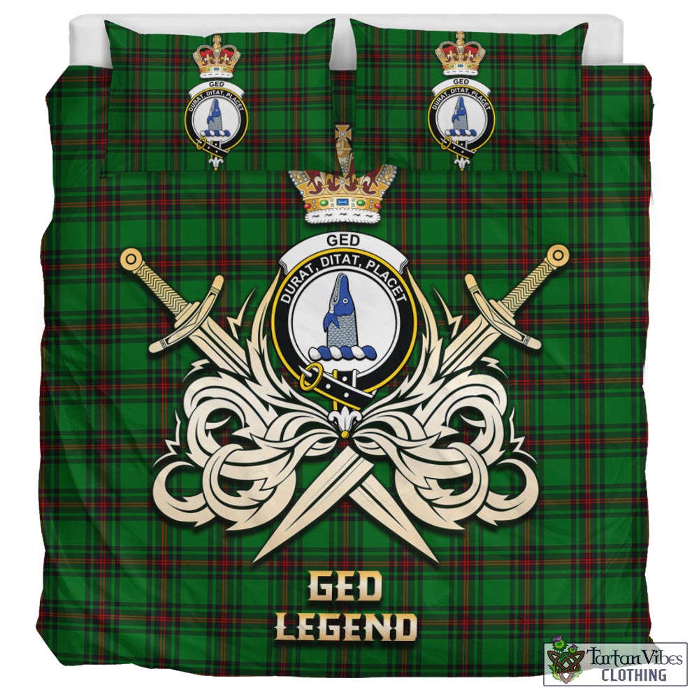 Tartan Vibes Clothing Ged Tartan Bedding Set with Clan Crest and the Golden Sword of Courageous Legacy