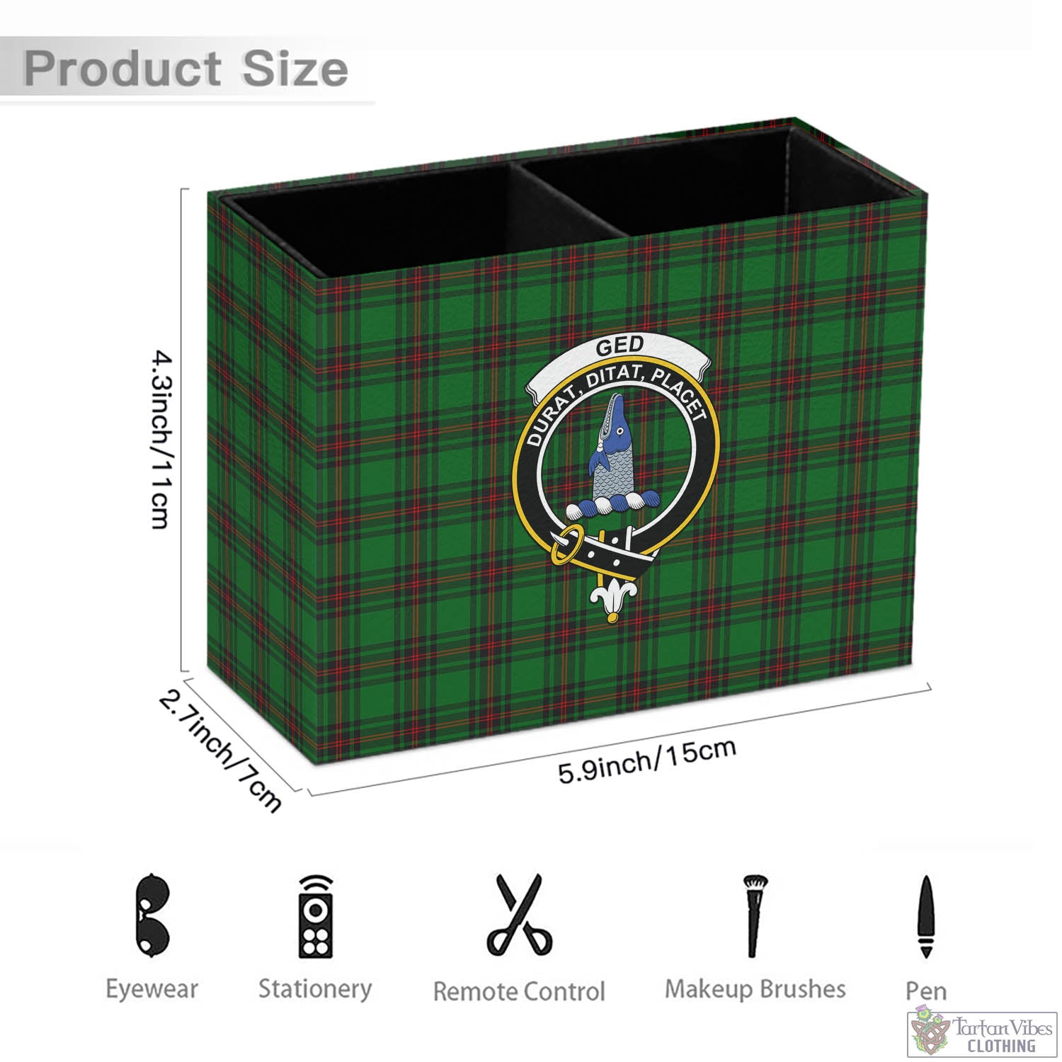 Tartan Vibes Clothing Ged Tartan Pen Holder with Family Crest