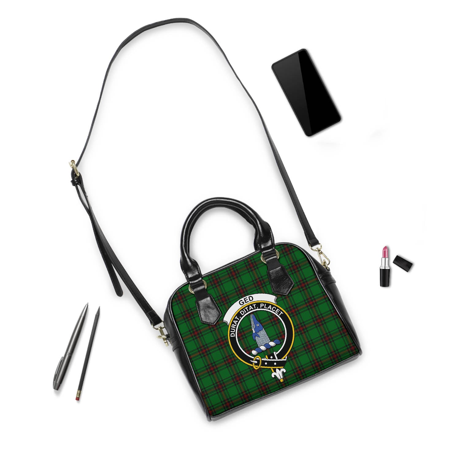 Ged Tartan Shoulder Handbags with Family Crest - Tartanvibesclothing