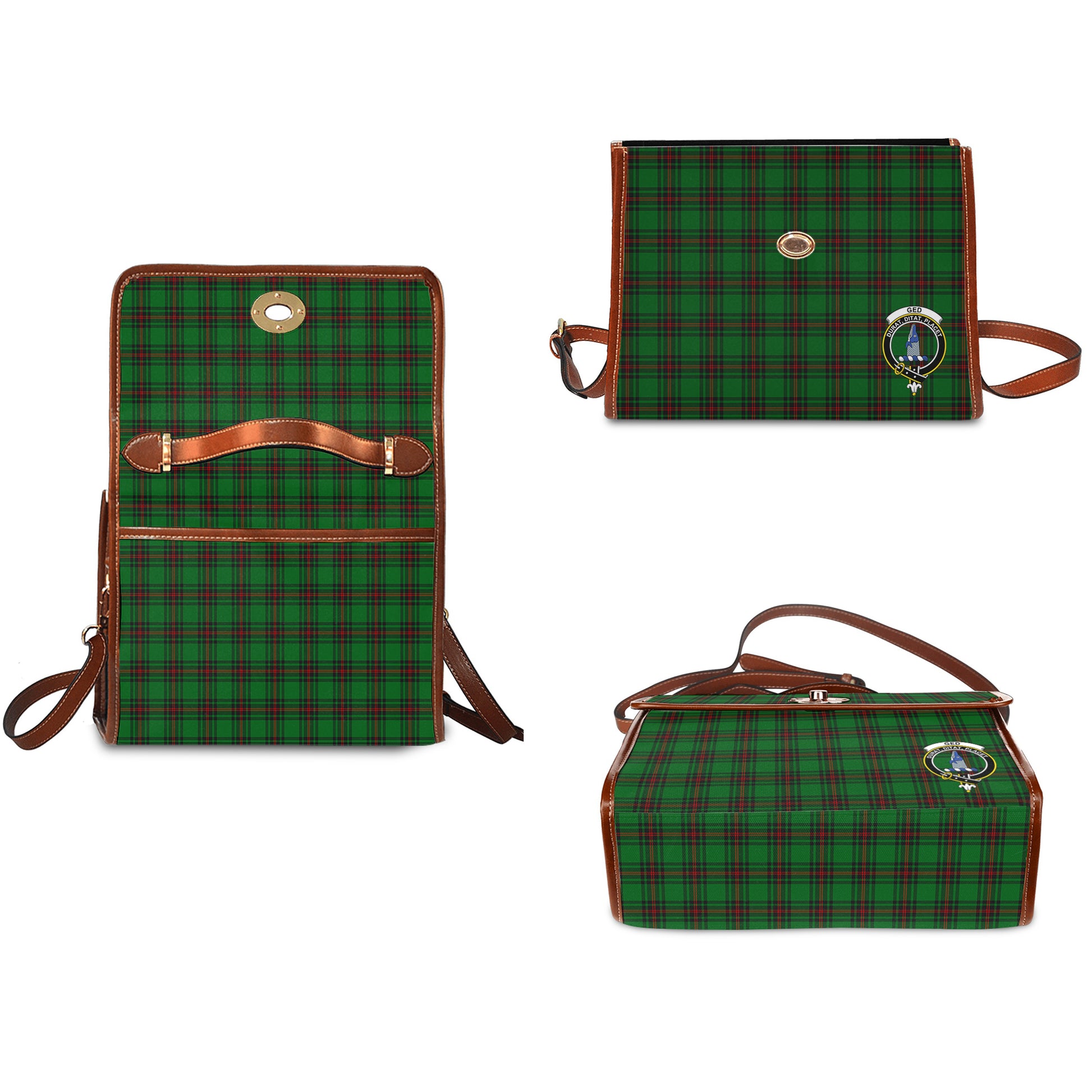 ged-tartan-leather-strap-waterproof-canvas-bag-with-family-crest