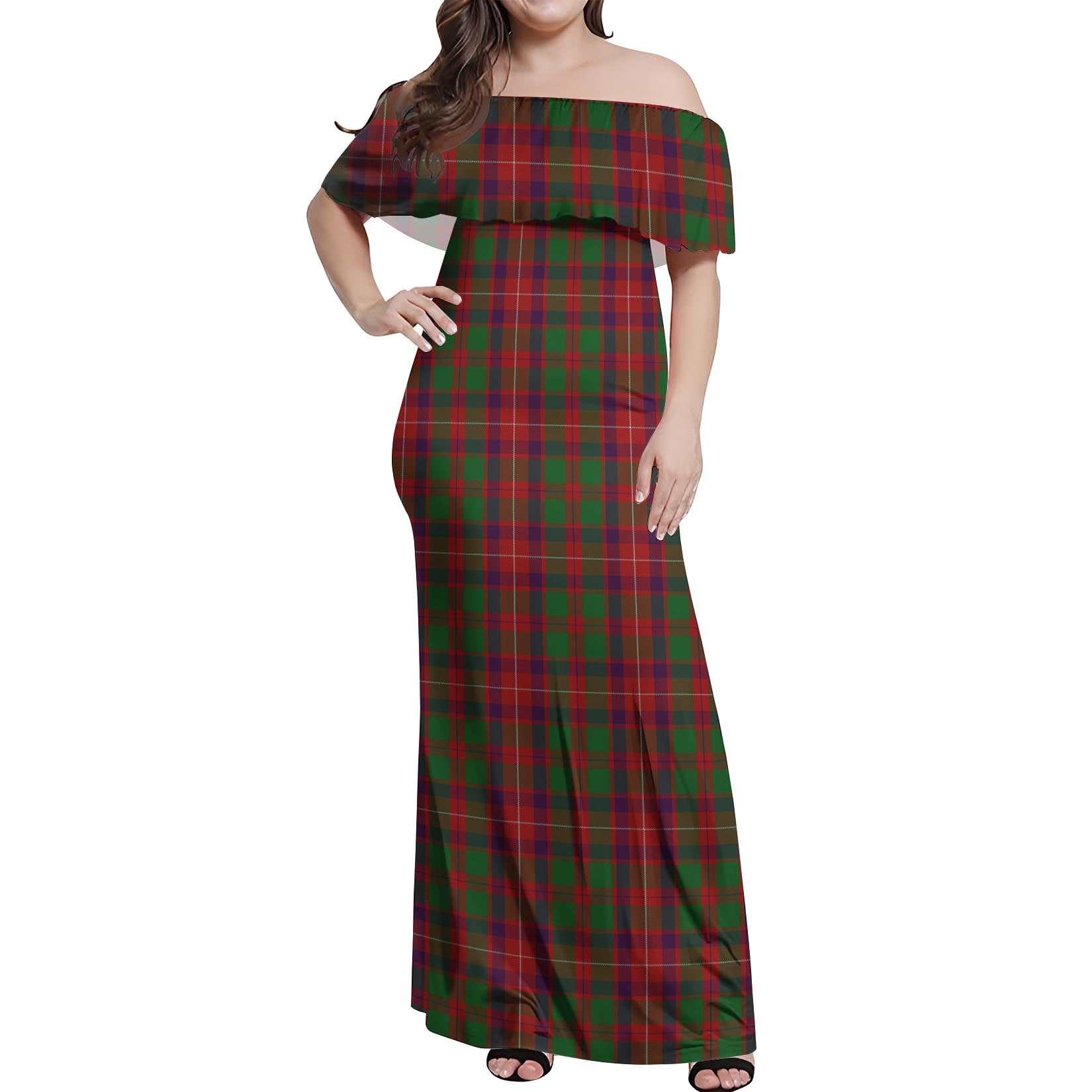 Geddes Tartan Off Shoulder Long Dress Women's Dress - Tartanvibesclothing