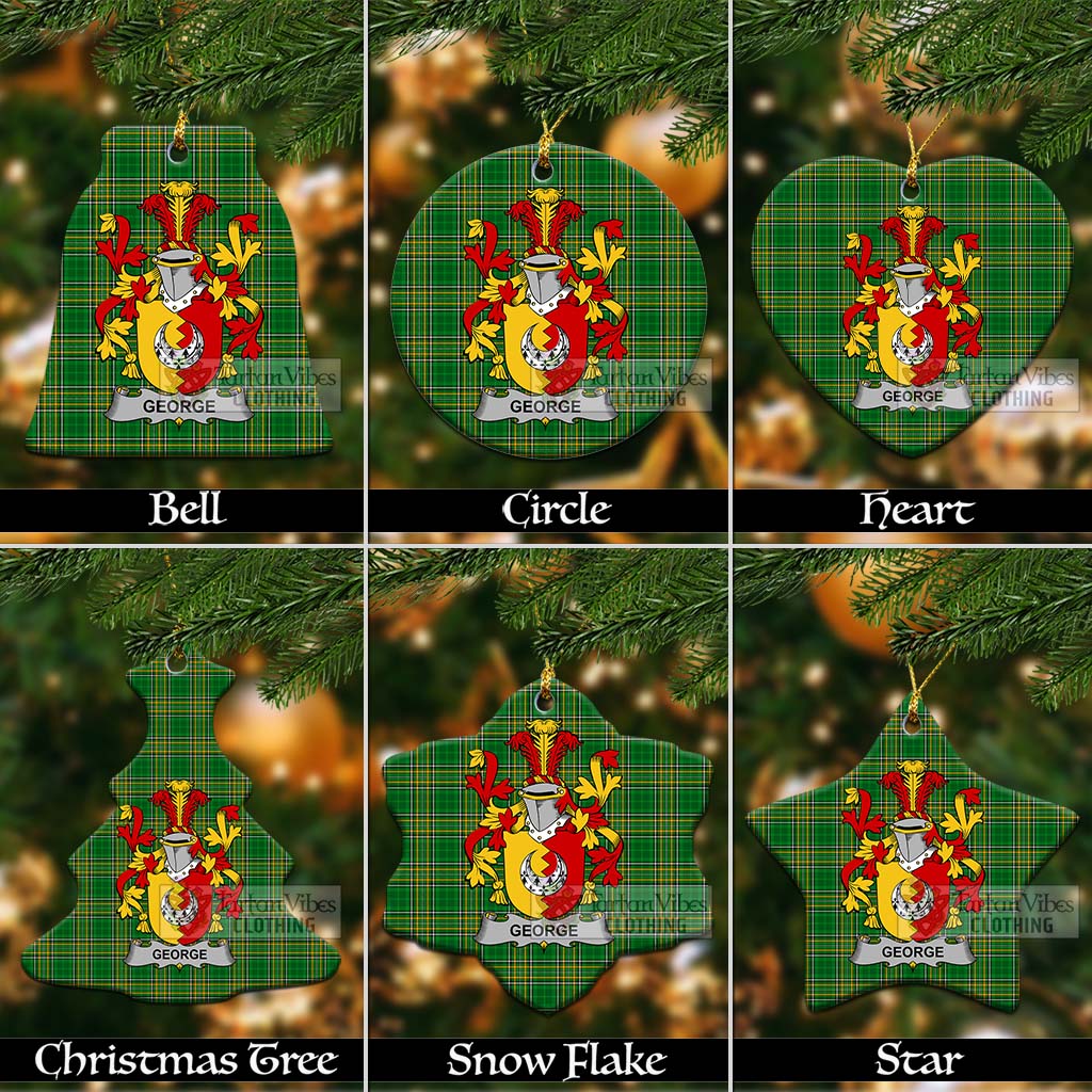 Tartan Vibes Clothing George Irish Clan Tartan Christmas Ceramic Ornament with Coat of Arms