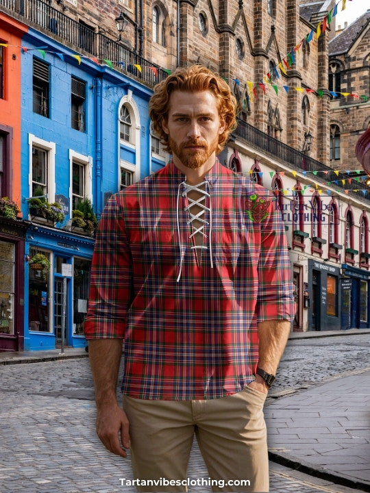 Aberdeen District Tartan Men's Scottish Traditional Jacobite Ghillie Kilt Shirt