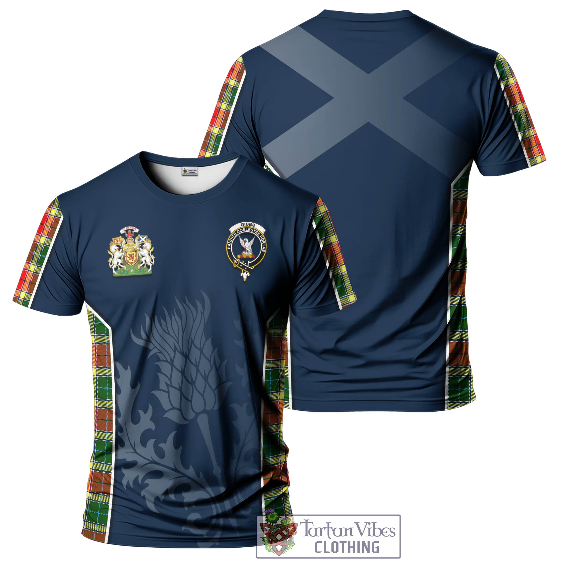 Tartan Vibes Clothing Gibbs Tartan T-Shirt with Family Crest and Scottish Thistle Vibes Sport Style