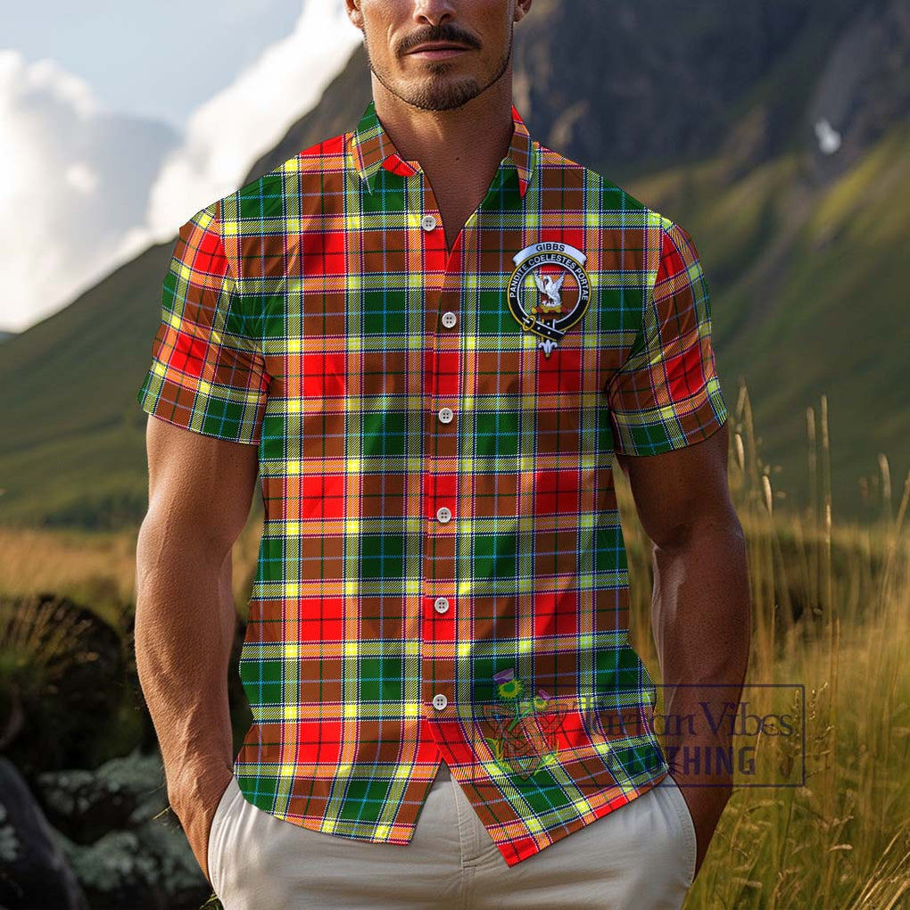 Gibbs Tartan Cotton Hawaiian Shirt with Family Crest Adult - Tartan Vibes Clothing