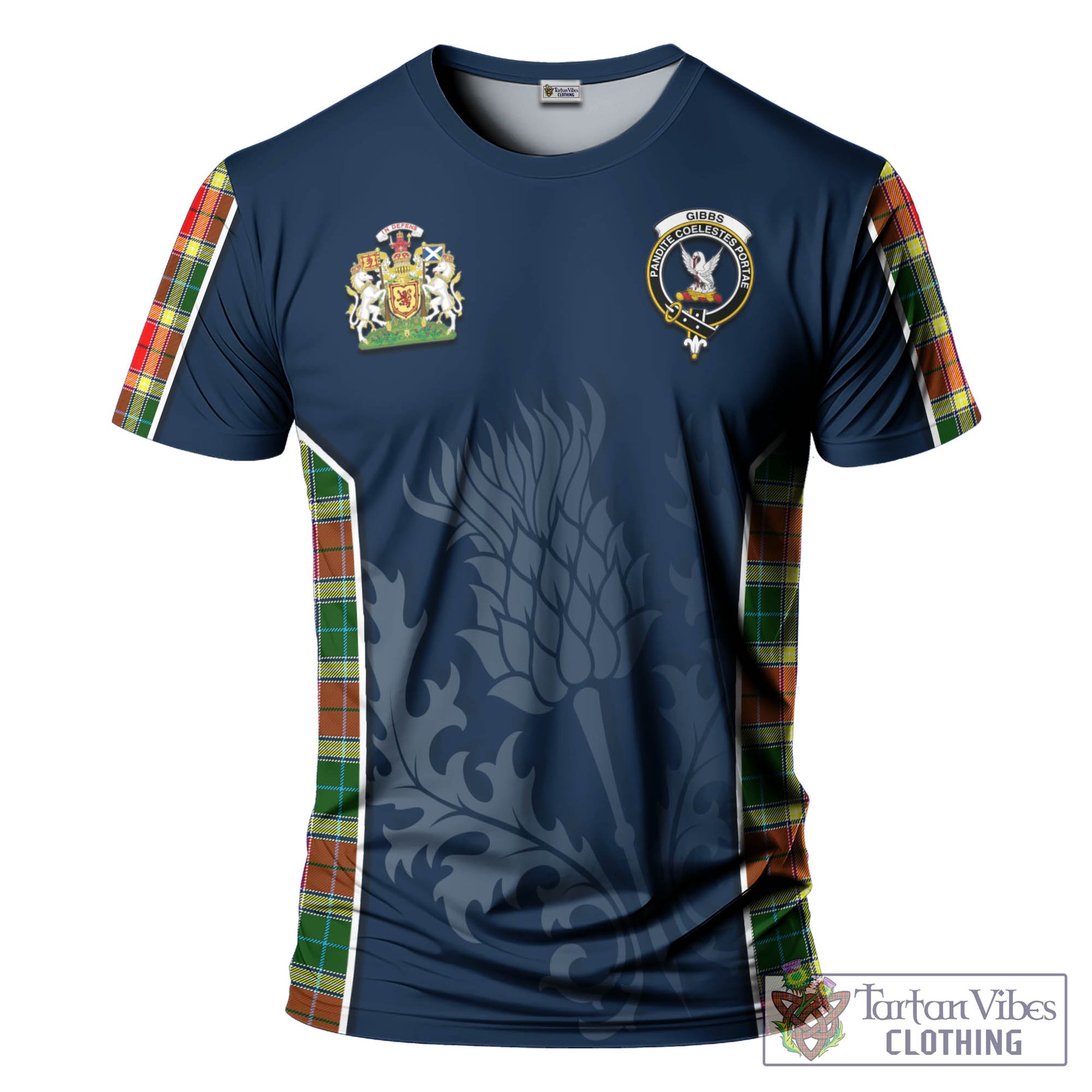 Tartan Vibes Clothing Gibbs Tartan T-Shirt with Family Crest and Scottish Thistle Vibes Sport Style