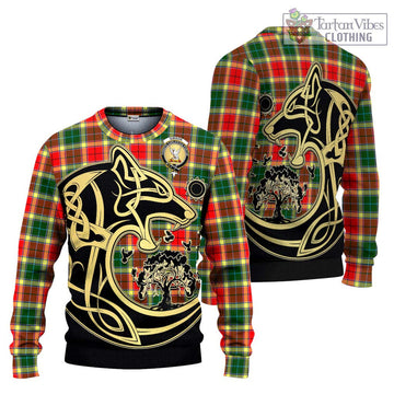 Gibson (Gibbs or Gibsone) Tartan Ugly Sweater with Family Crest Celtic Wolf Style