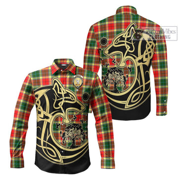 Gibson (Gibbs or Gibsone) Tartan Long Sleeve Button Shirt with Family Crest Celtic Wolf Style