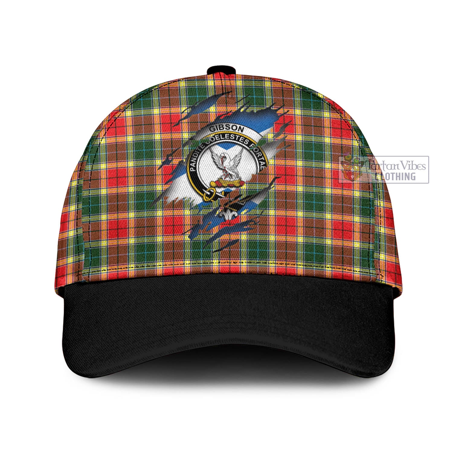 Tartan Vibes Clothing Gibson Tartan Classic Cap with Family Crest In Me Style