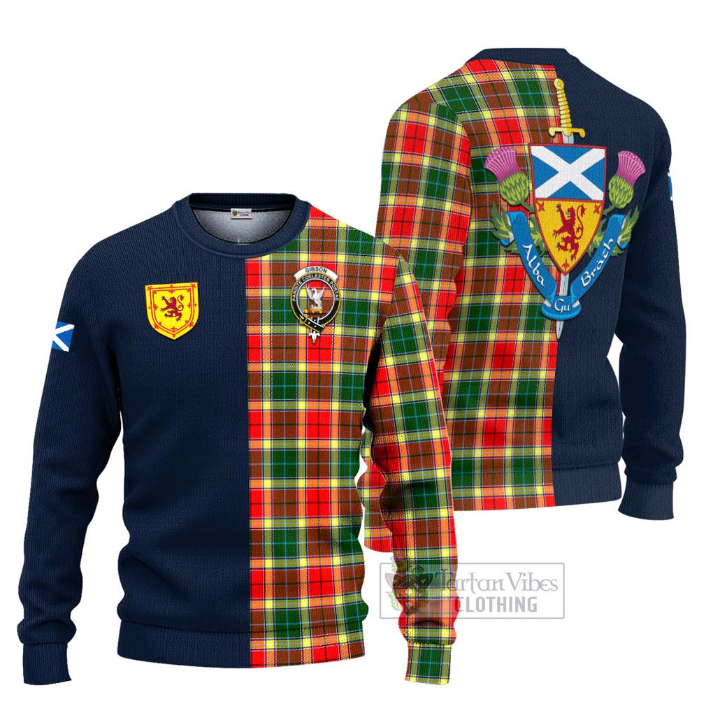 Tartan Vibes Clothing Gibson Tartan Knitted Sweater with Scottish Lion Royal Arm Half Style