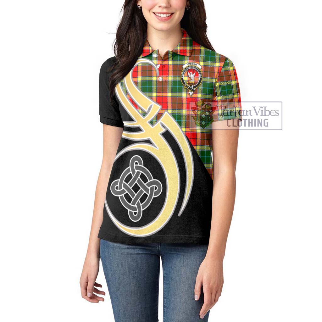 Gibson (Gibbs or Gibsone) Tartan Women's Polo Shirt with Family Crest and Celtic Symbol Style Women - Tartan Vibes Clothing