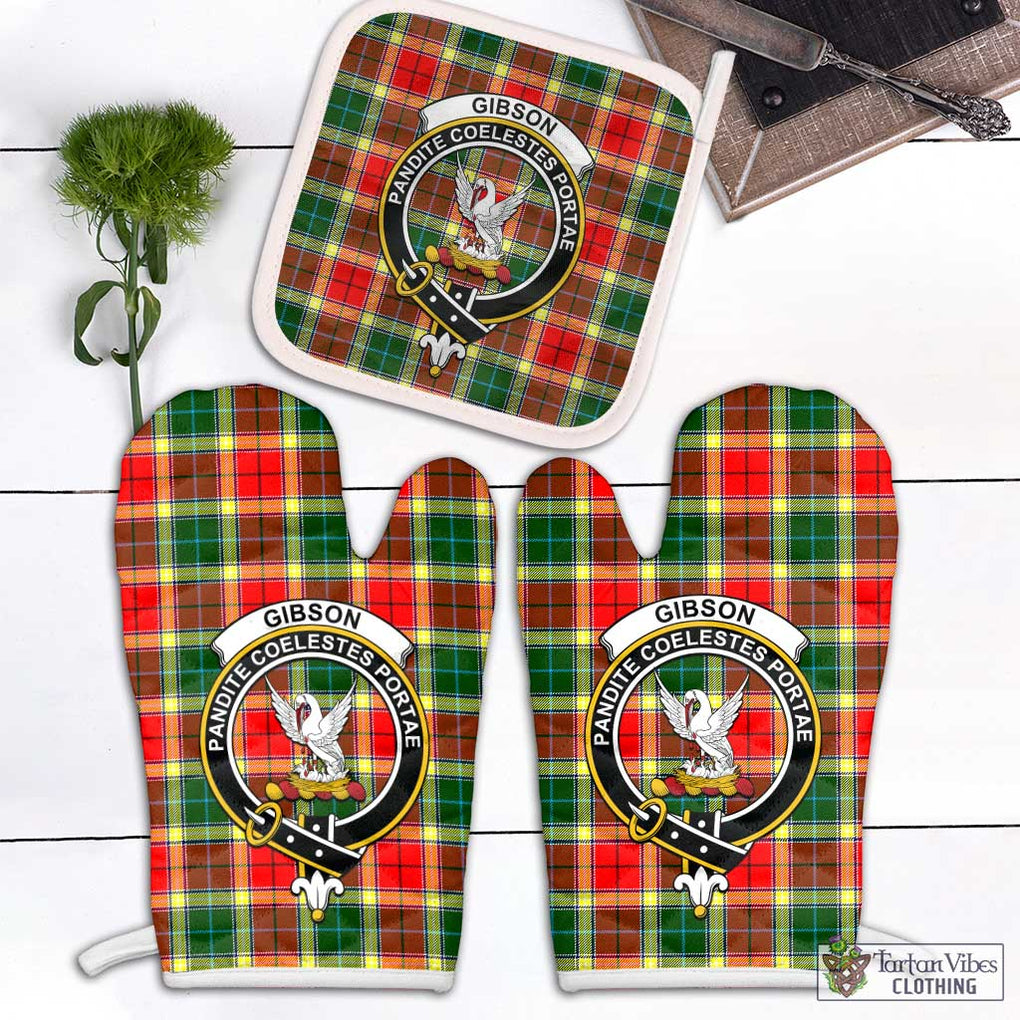 Gibson (Gibbs or Gibsone) Tartan Combo Oven Mitt & Pot-Holder with Family Crest Combo 1 Oven Mitt & 1 Pot-Holder White - Tartan Vibes Clothing