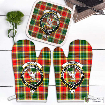 Gibson (Gibbs or Gibsone) Tartan Combo Oven Mitt & Pot-Holder with Family Crest