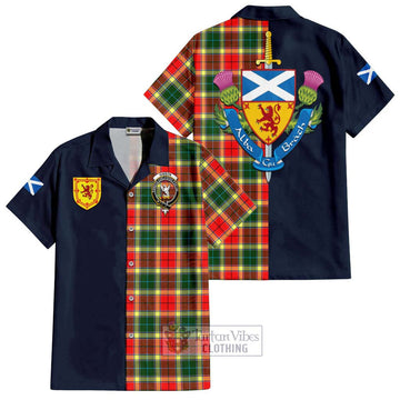 Gibson (Gibbs or Gibsone) Tartan Short Sleeve Button Shirt Alba with Scottish Lion Royal Arm Half Style