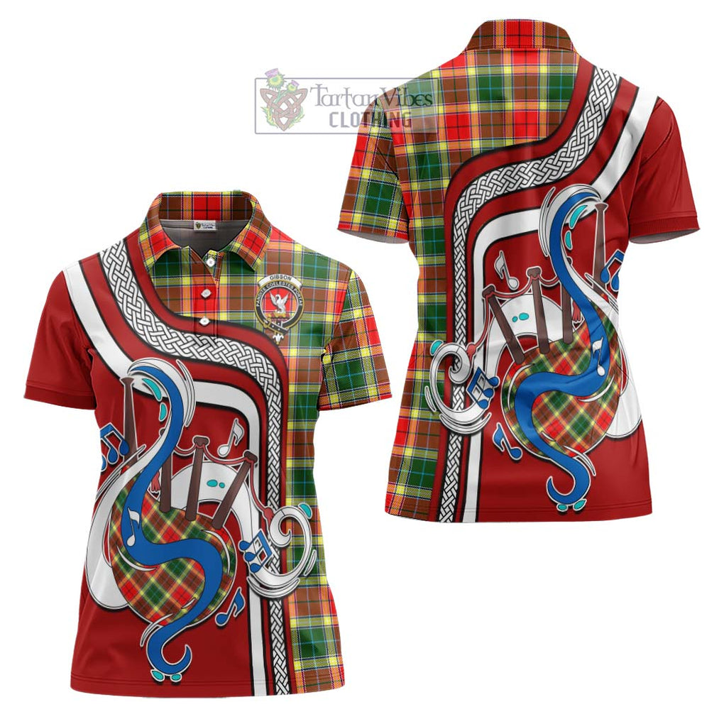 Gibson (Gibbs or Gibsone) Tartan Women's Polo Shirt with Epic Bagpipe Style Women - Tartanvibesclothing Shop