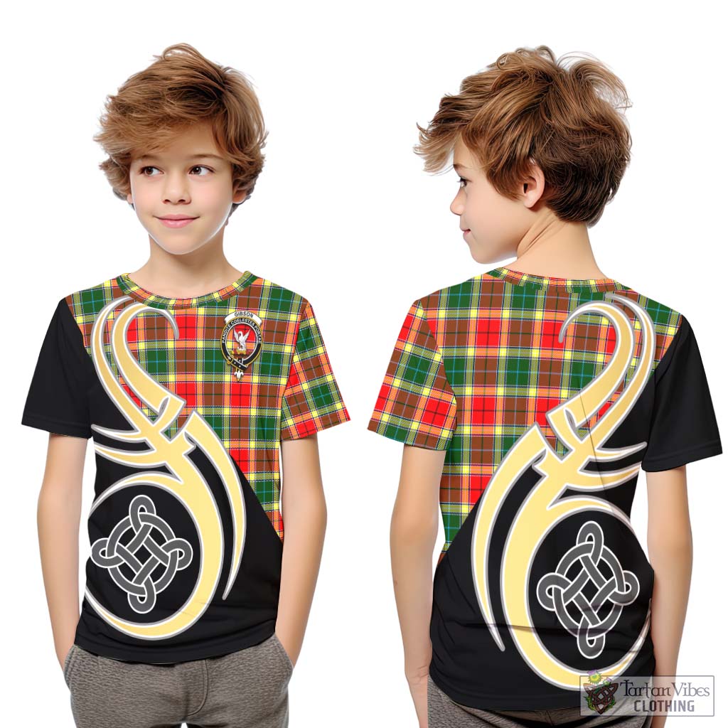 Gibson (Gibbs or Gibsone) Tartan Kid T-Shirt with Family Crest and Celtic Symbol Style Youth XL Size14 - Tartan Vibes Clothing