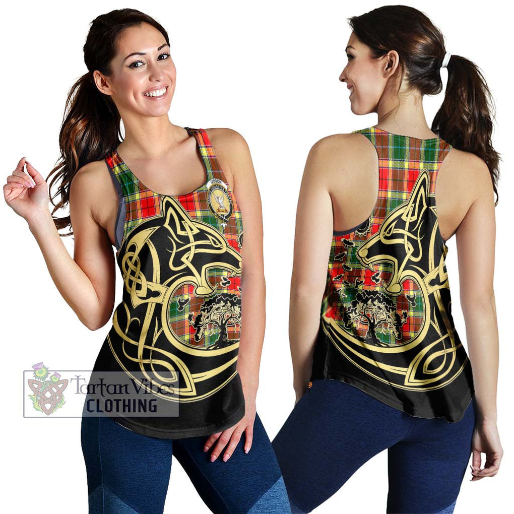 Gibson (Gibbs or Gibsone) Tartan Women's Racerback Tanks with Family Crest Celtic Wolf Style 4XL - Tartan Vibes Clothing