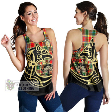 Gibson (Gibbs or Gibsone) Tartan Women's Racerback Tanks with Family Crest Celtic Wolf Style