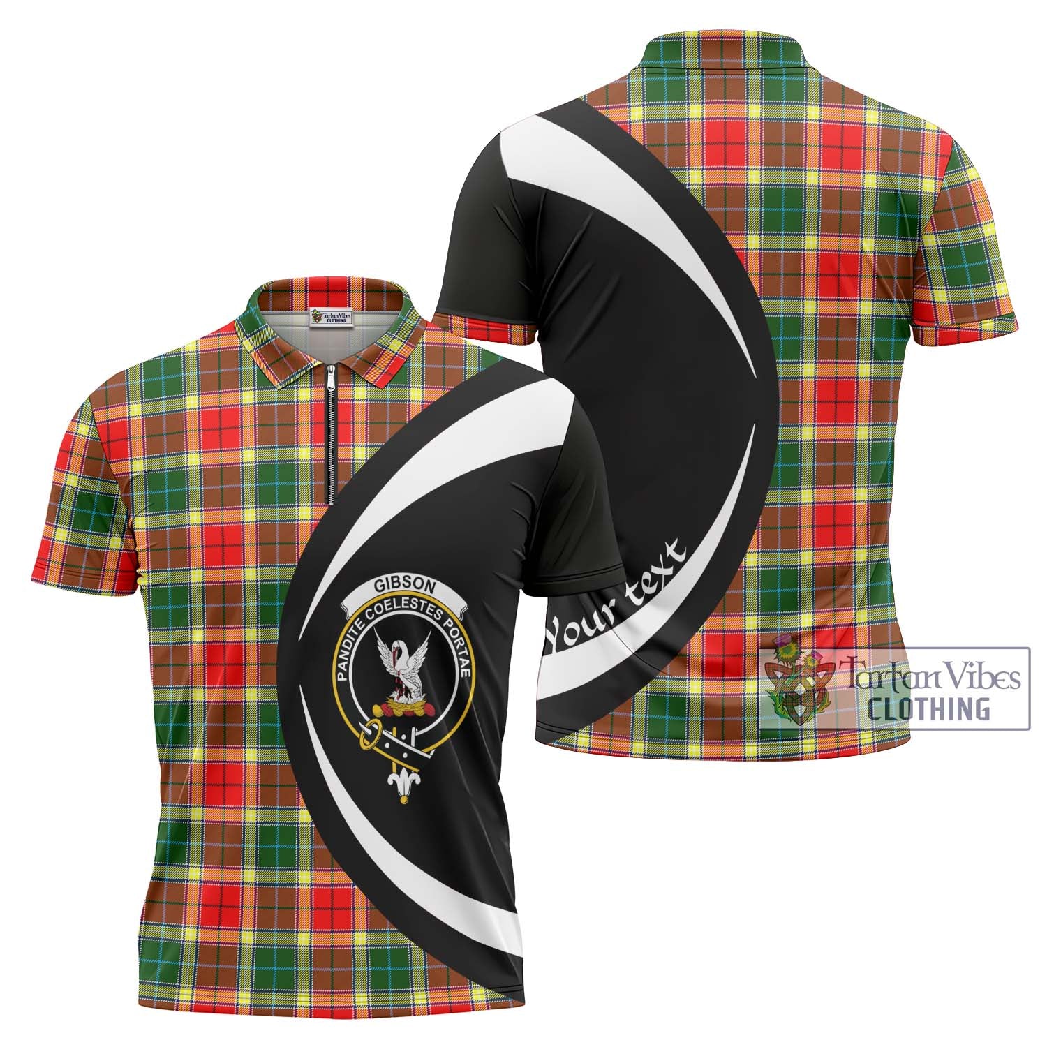 Tartan Vibes Clothing Gibson Tartan Zipper Polo Shirt with Family Crest Circle Style