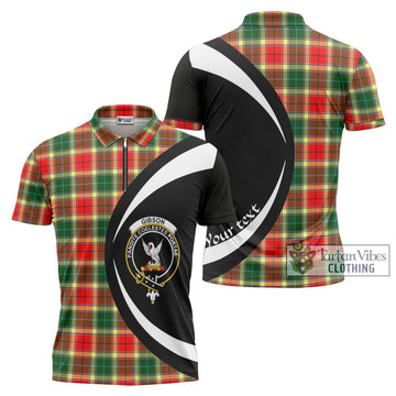 Gibson (Gibbs or Gibsone) Tartan Zipper Polo Shirt with Family Crest Circle Style