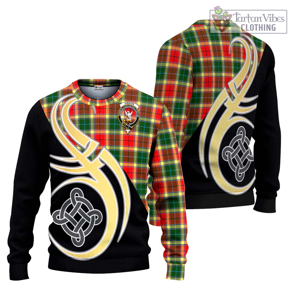 Gibson (Gibbs or Gibsone) Tartan Knitted Sweater with Family Crest and Celtic Symbol Style Unisex - Tartan Vibes Clothing