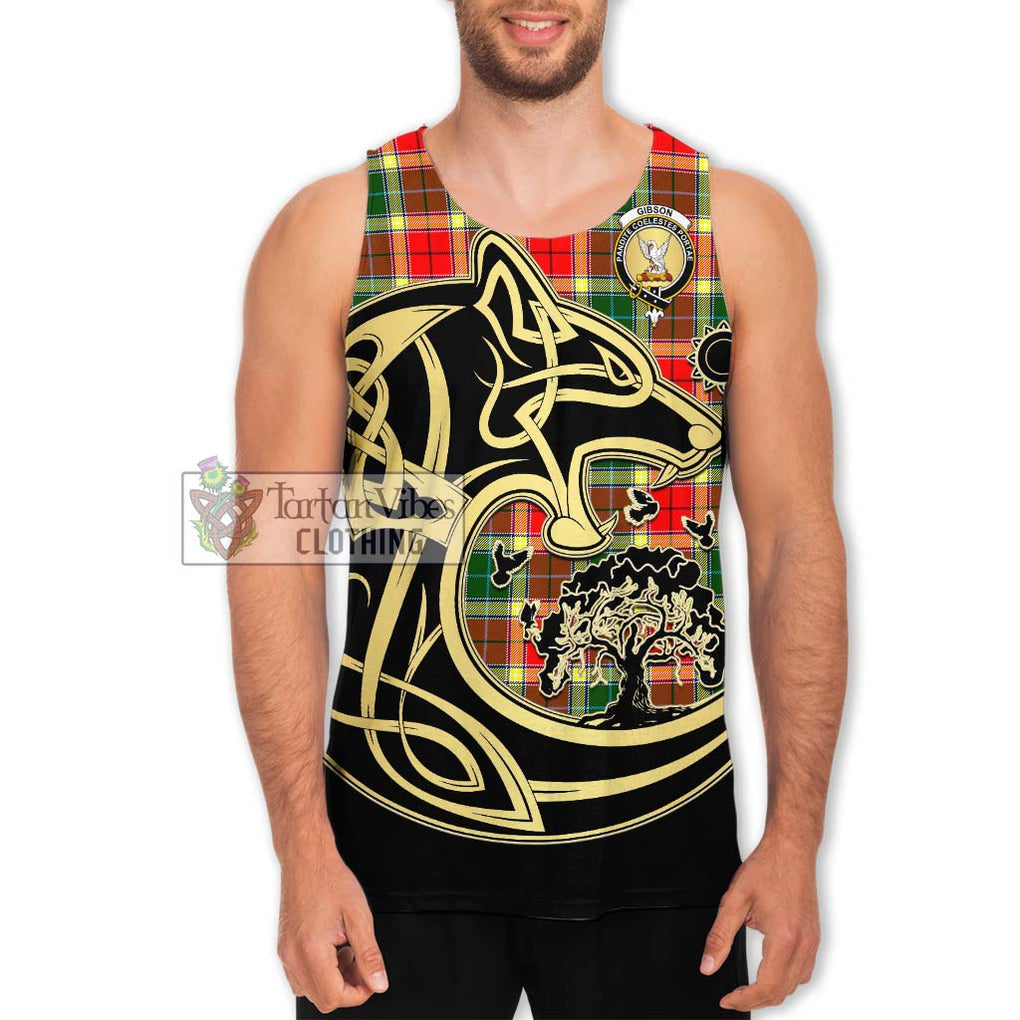 Gibson (Gibbs or Gibsone) Tartan Men's Tank Top with Family Crest Celtic Wolf Style Men - Tartan Vibes Clothing