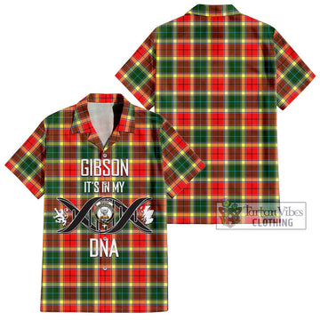 Gibson (Gibbs or Gibsone) Tartan Short Sleeve Button Shirt with Family Crest DNA In Me Style