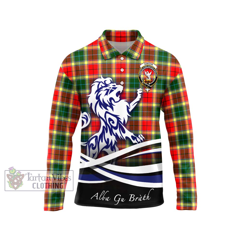 Gibson (Gibbs or Gibsone) Tartan Long Sleeve Polo Shirt with Alba Gu Brath Regal Lion Emblem Unisex - Tartanvibesclothing Shop