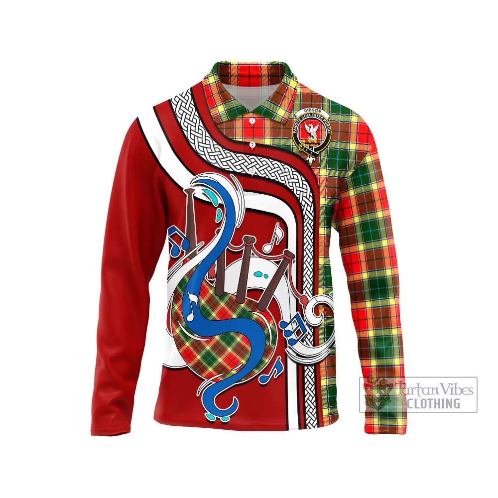 Tartan Vibes Clothing Gibson Tartan Long Sleeve Polo Shirt with Epic Bagpipe Style