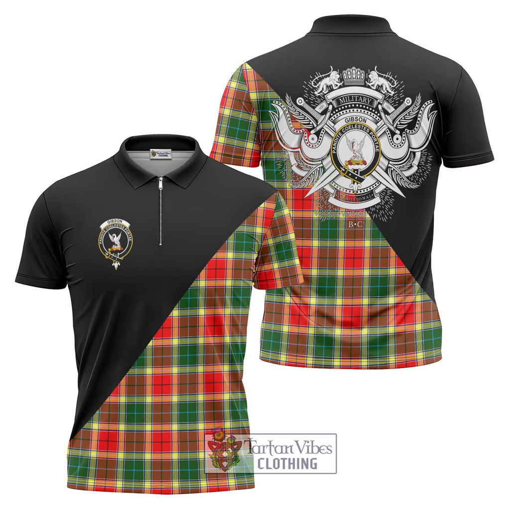 Gibson (Gibbs or Gibsone) Tartan Zipper Polo Shirt with Family Crest and Military Logo Style Unisex - Tartanvibesclothing Shop