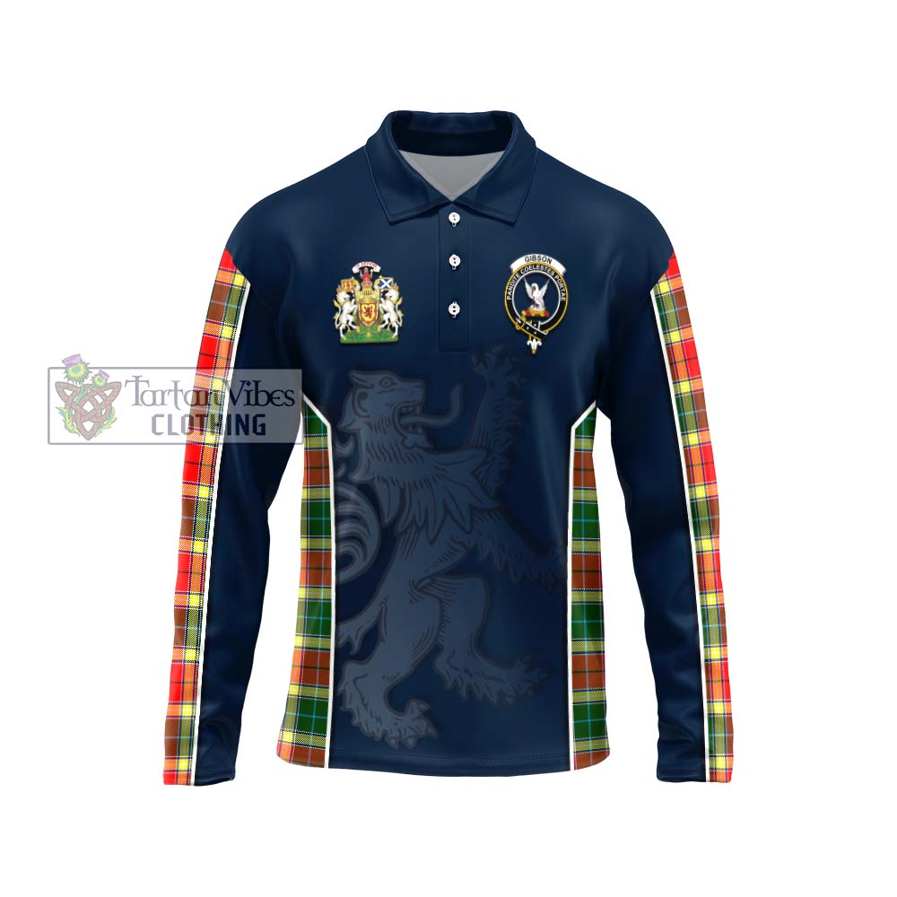 Gibson (Gibbs or Gibsone) Tartan Long Sleeve Polo Shirt with Family Crest and Lion Rampant Vibes Sport Style Unisex - Tartan Vibes Clothing