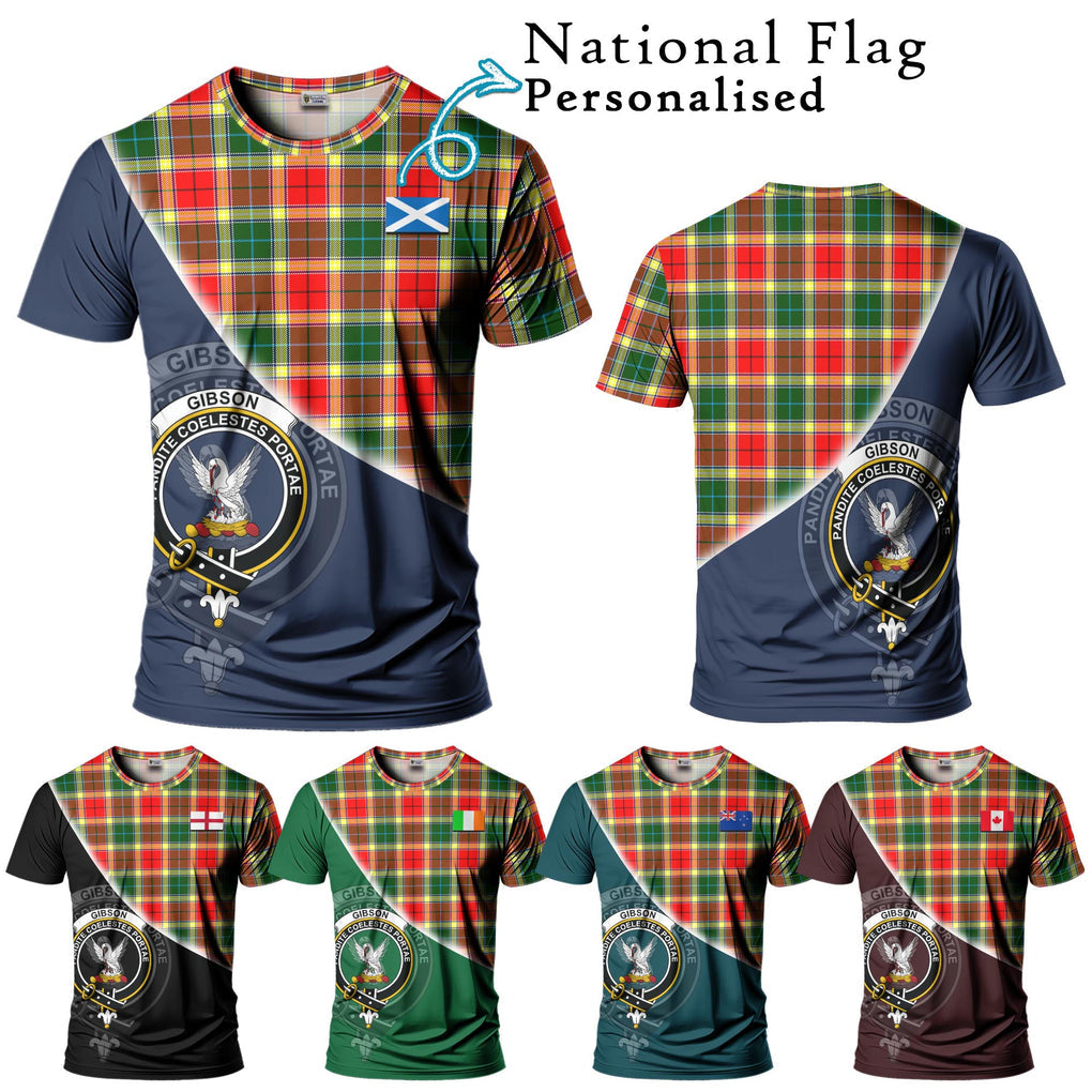 Gibson (Gibbs or Gibsone) Tartan T-Shirt with Personalised National Flag and Family Crest Half Style Kid's Shirt - Tartanvibesclothing Shop