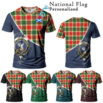 Gibson (Gibbs or Gibsone) Tartan T-Shirt with Personalised National Flag and Family Crest Half Style