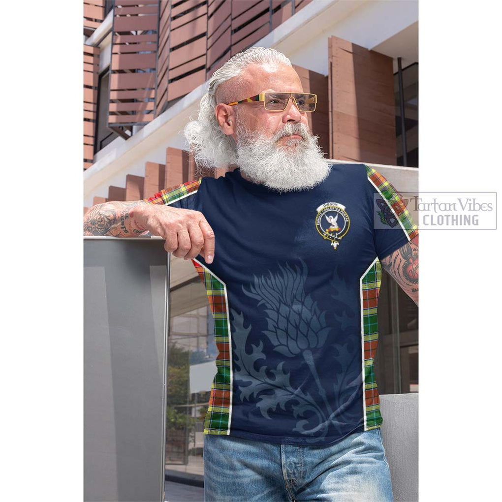 Tartan Vibes Clothing Gibson Tartan Cotton T-shirt with Family Crest and Scottish Thistle Vibes Sport Style