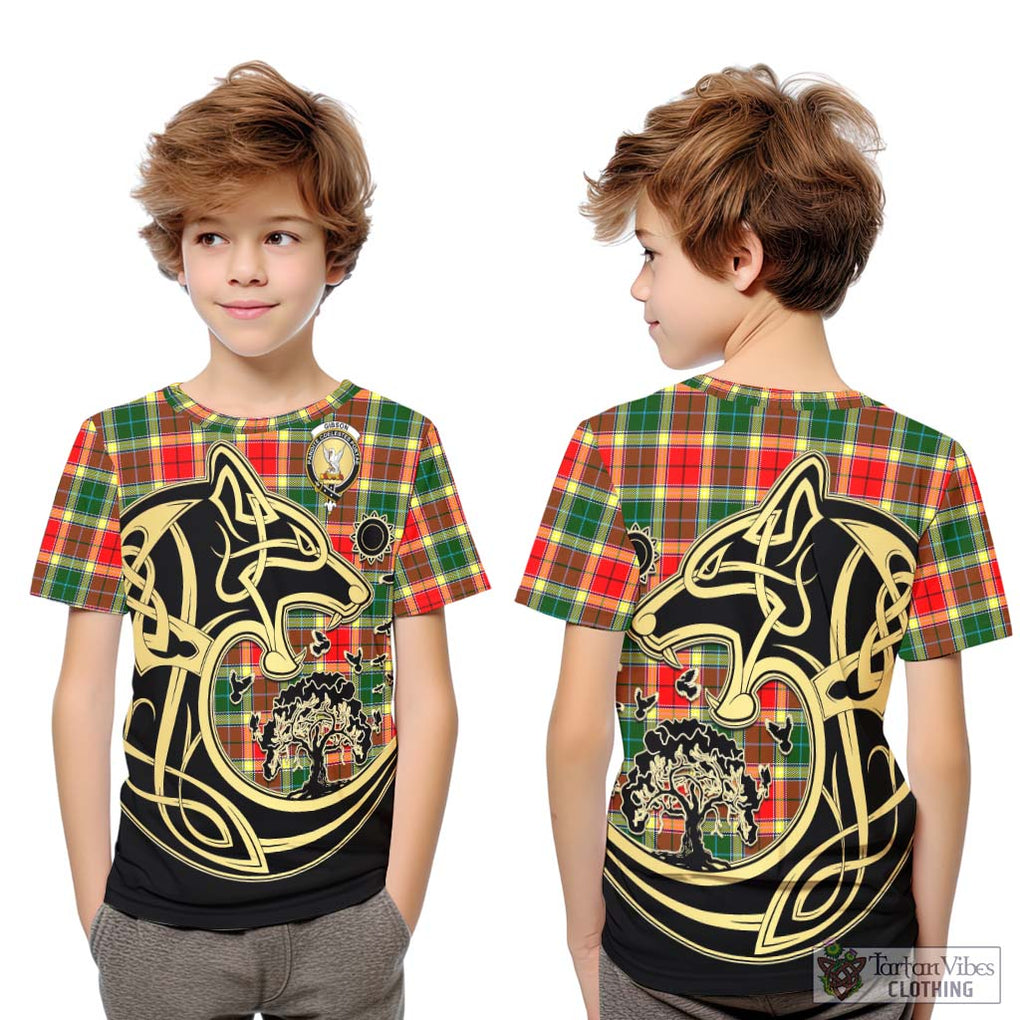 Gibson (Gibbs or Gibsone) Tartan Kid T-Shirt with Family Crest Celtic Wolf Style Youth XL Size14 - Tartan Vibes Clothing