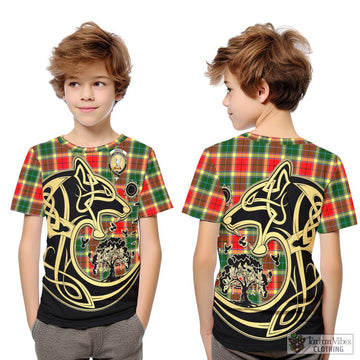 Gibson (Gibbs or Gibsone) Tartan Kid T-Shirt with Family Crest Celtic Wolf Style