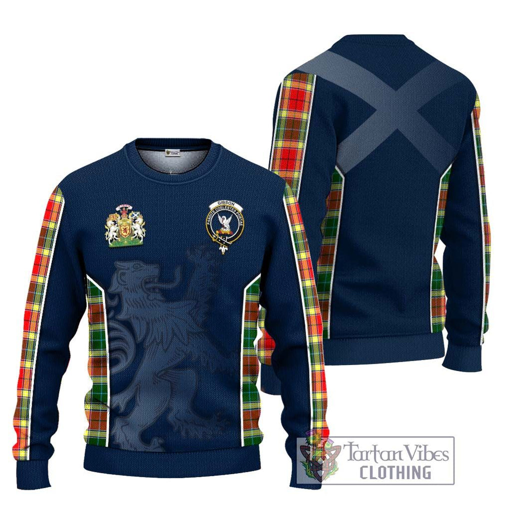 Gibson (Gibbs or Gibsone) Tartan Knitted Sweater with Family Crest and Lion Rampant Vibes Sport Style Unisex - Tartan Vibes Clothing