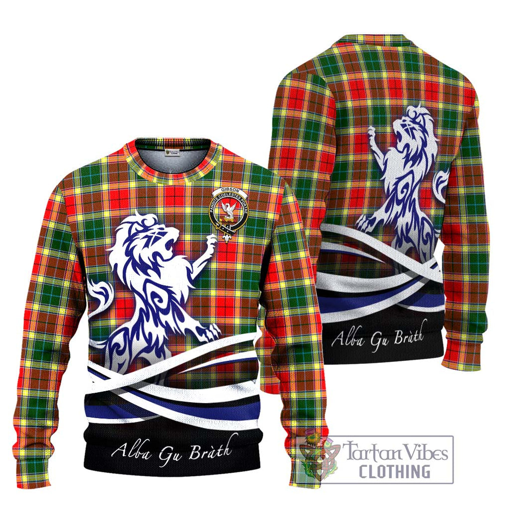 Gibson (Gibbs or Gibsone) Tartan Knitted Sweater with Alba Gu Brath Regal Lion Emblem Unisex - Tartanvibesclothing Shop